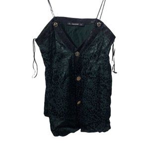 Zara Green Camisole Tank Top Leopard Print Black Small Womens Viscose Party Cute